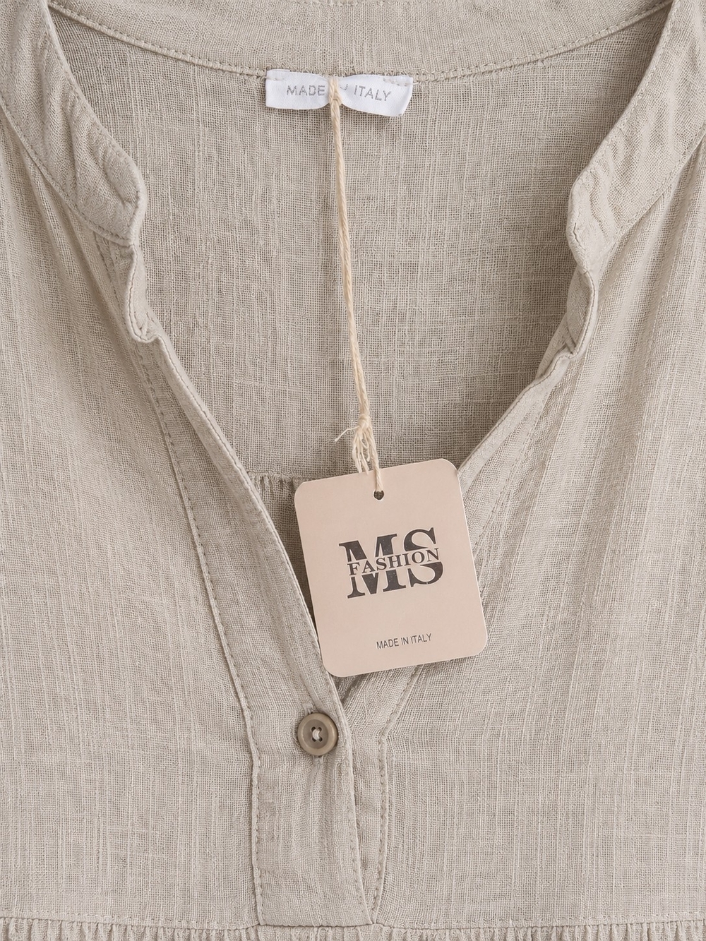 Made in Italy Linen Cotton Blend Tiered Mini Dress Tunic Large NWT Neutral Beige - Picture 5 of 12